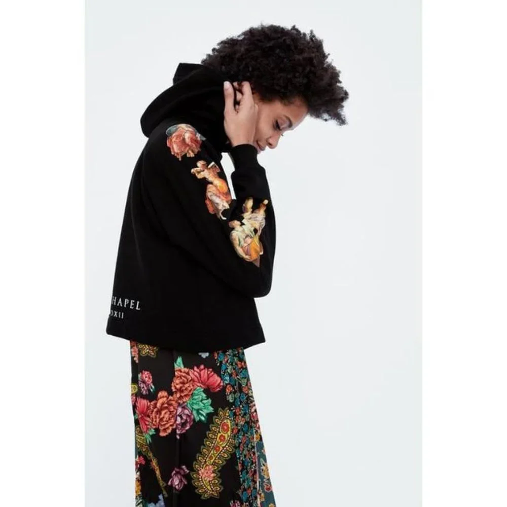 ZARA WOMAN SISTINE CHAPEL CROPPED BLACK SWEATSHIRT HOODIE SIZE MEDIUM - Picture 12 of 13